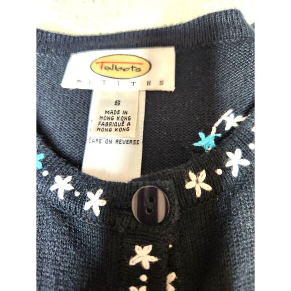 Talbots Petites Floral Cardigan Sweater Black Multicolor Knit Button Front Small - Picture 4 of 8